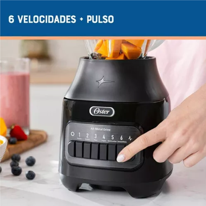 Licuadora Oster Vaso Vidrio, 6 Velocidades, Más Pulso, Negro