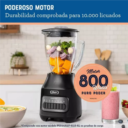 Licuadora Oster Vaso Vidrio, 6 Velocidades, Más Pulso, Negro