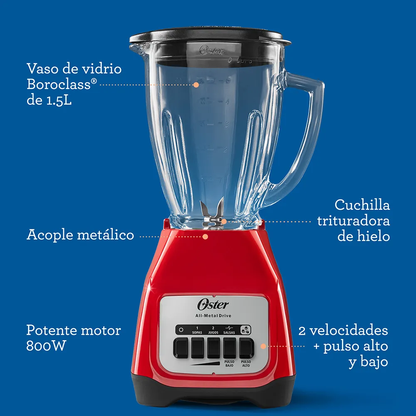 Licuadora Kaliman Oster Vaso Vidrio, Botones, Rojo