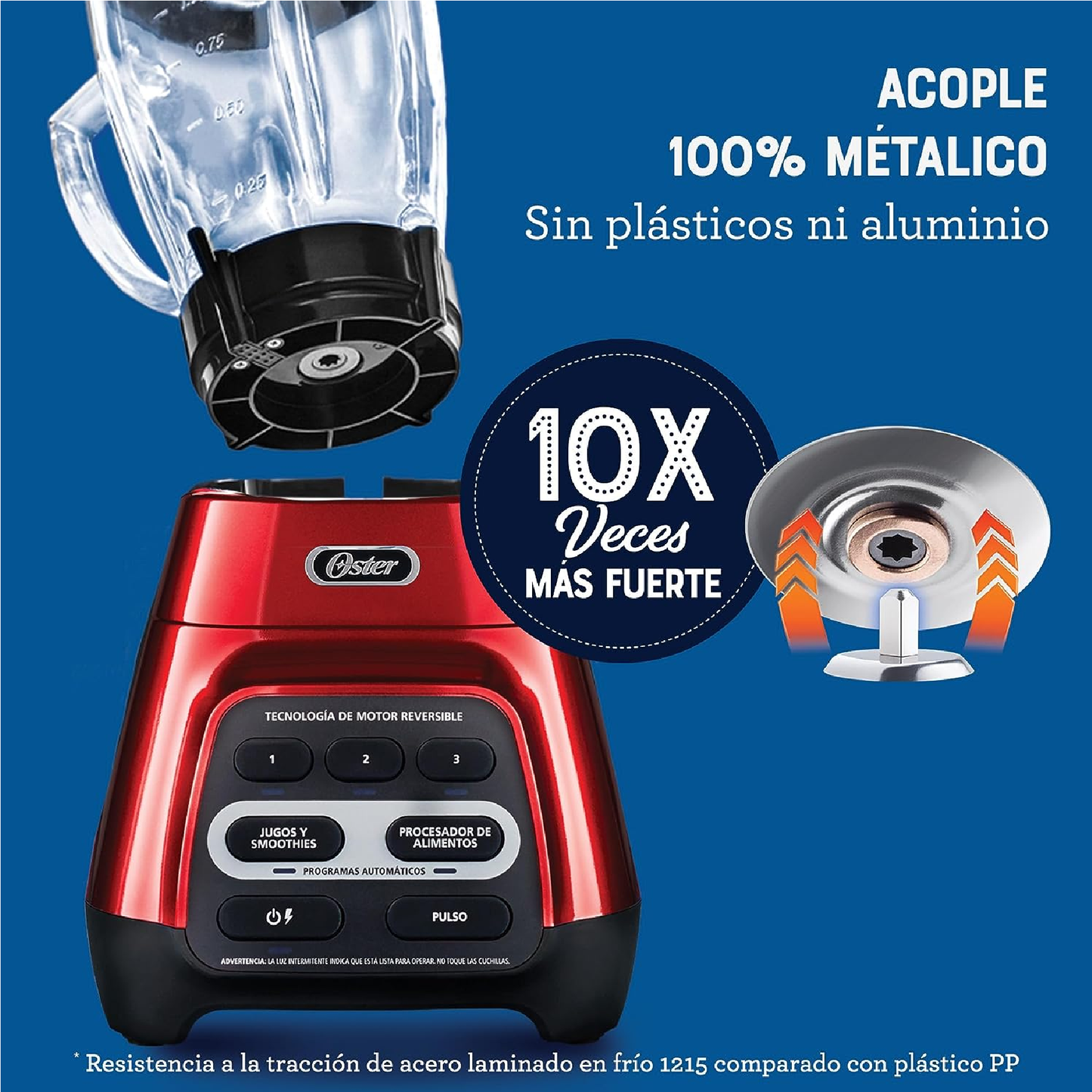 Licuadora Oster Programas Automáticos Vaso Vidrio, Rojo