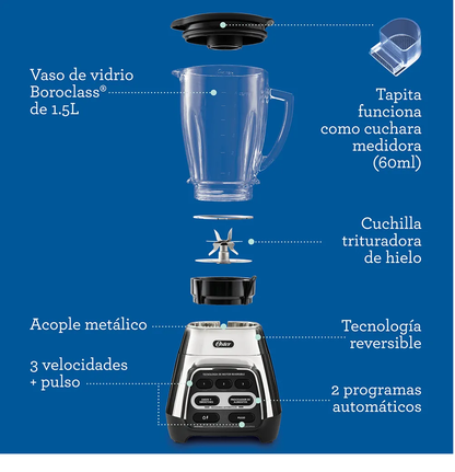 Licuadora Oster Programas Automáticos, Vaso Vidrio, Cromo