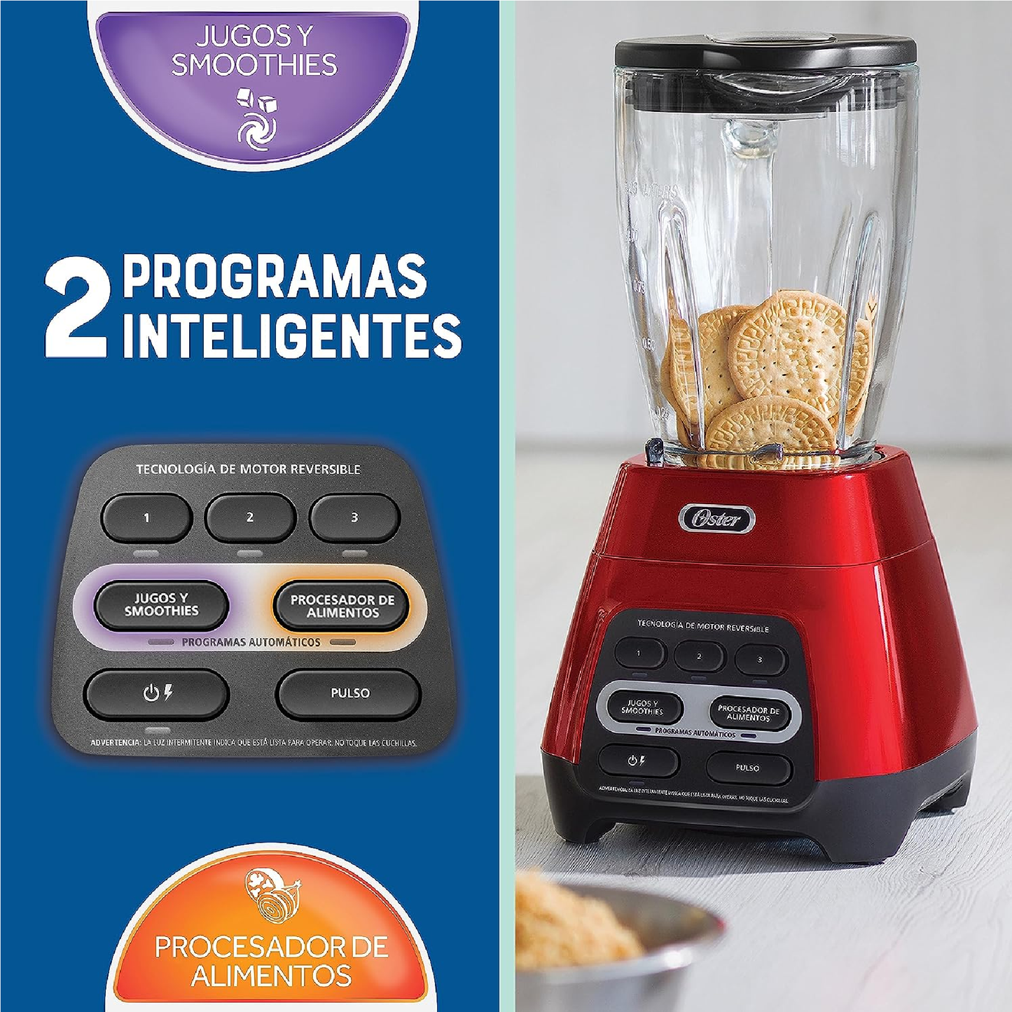 Licuadora Oster Programas Automáticos Vaso Vidrio, Rojo