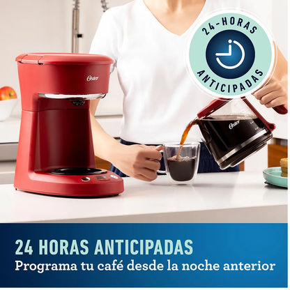 Cafetera Oster 12 Tazas, Auto Apagado, Rojo