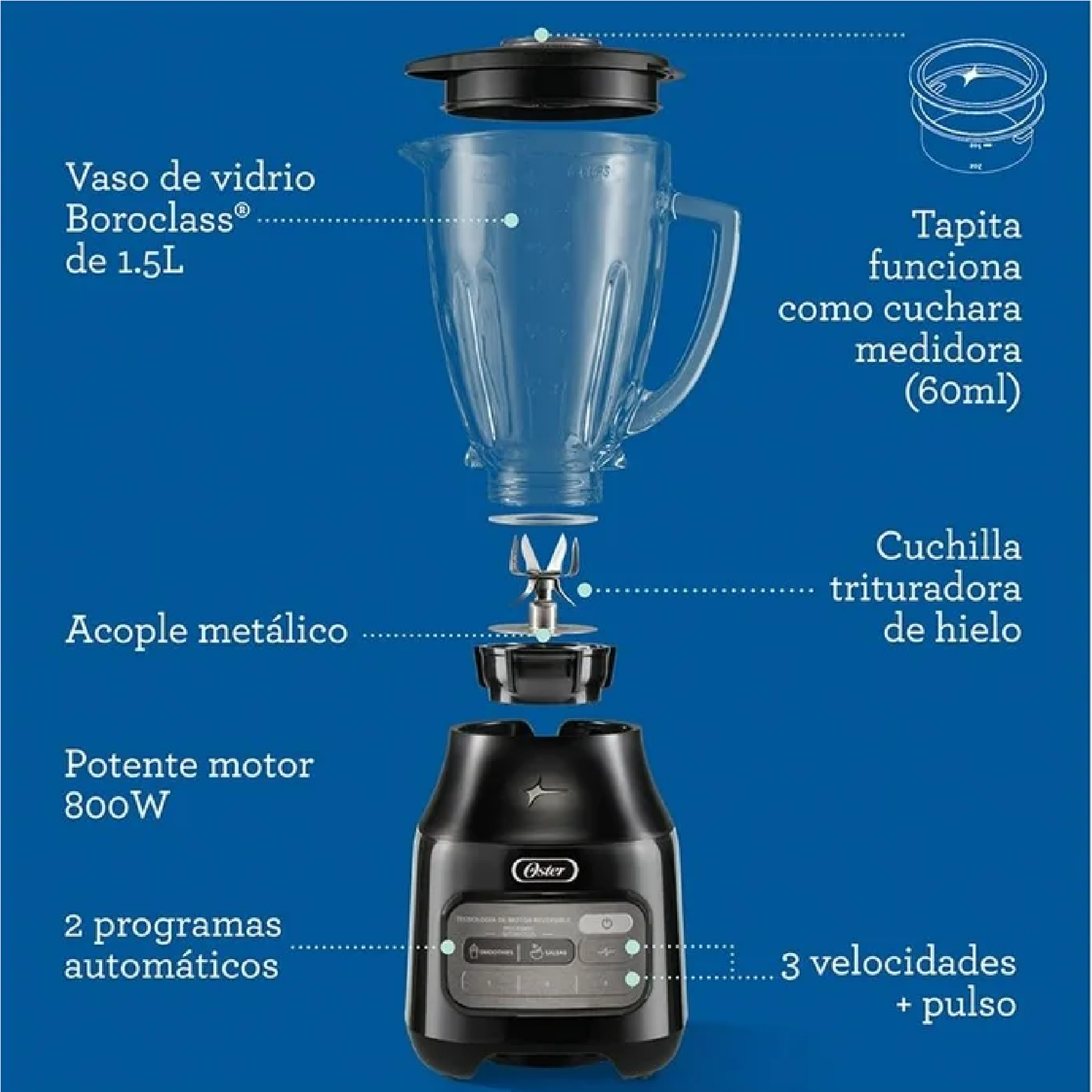 Licuadora Value Plus Oster Vaso Vidrio, 3 Velocidades, Negro