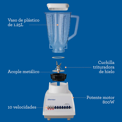 Licuadora Slant Oster 10 Velocidades, Jarra Plástico, Blanco