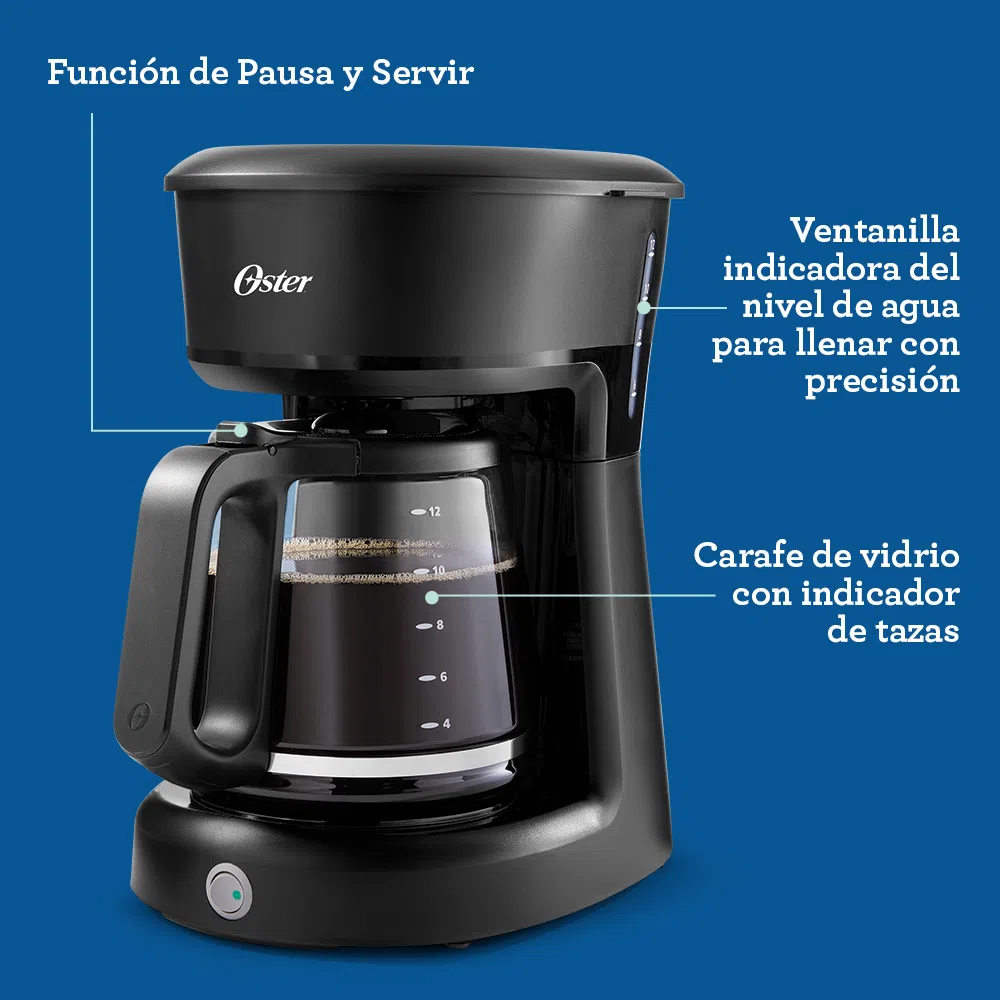 Cafetera Oster 12 Tazas, Programable, Negro