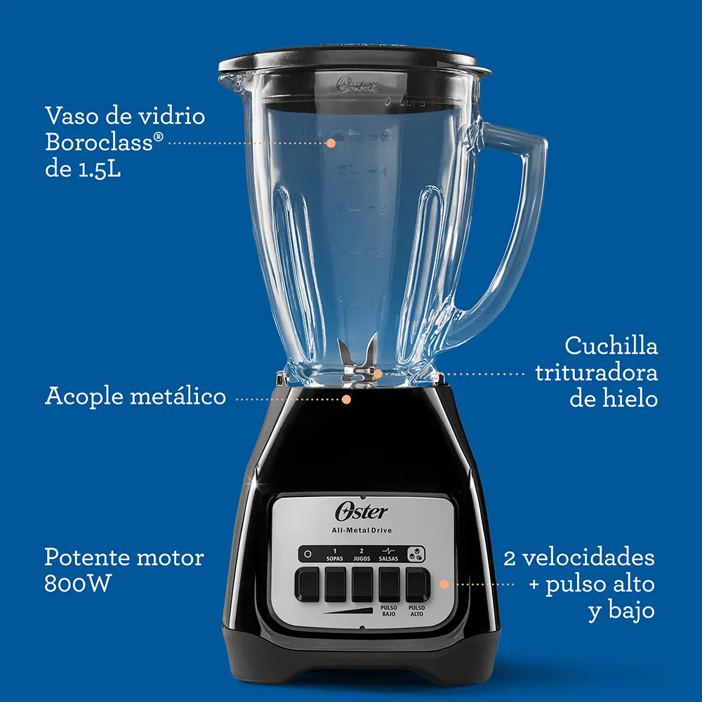 Licuadora Kaliman Oster Vaso Vidrio, Botones, Negro