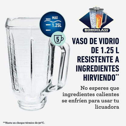 Licuadora Clásica Oster Vaso Vidrio, 3 Vel, Perilla Ergonómica, Cromo