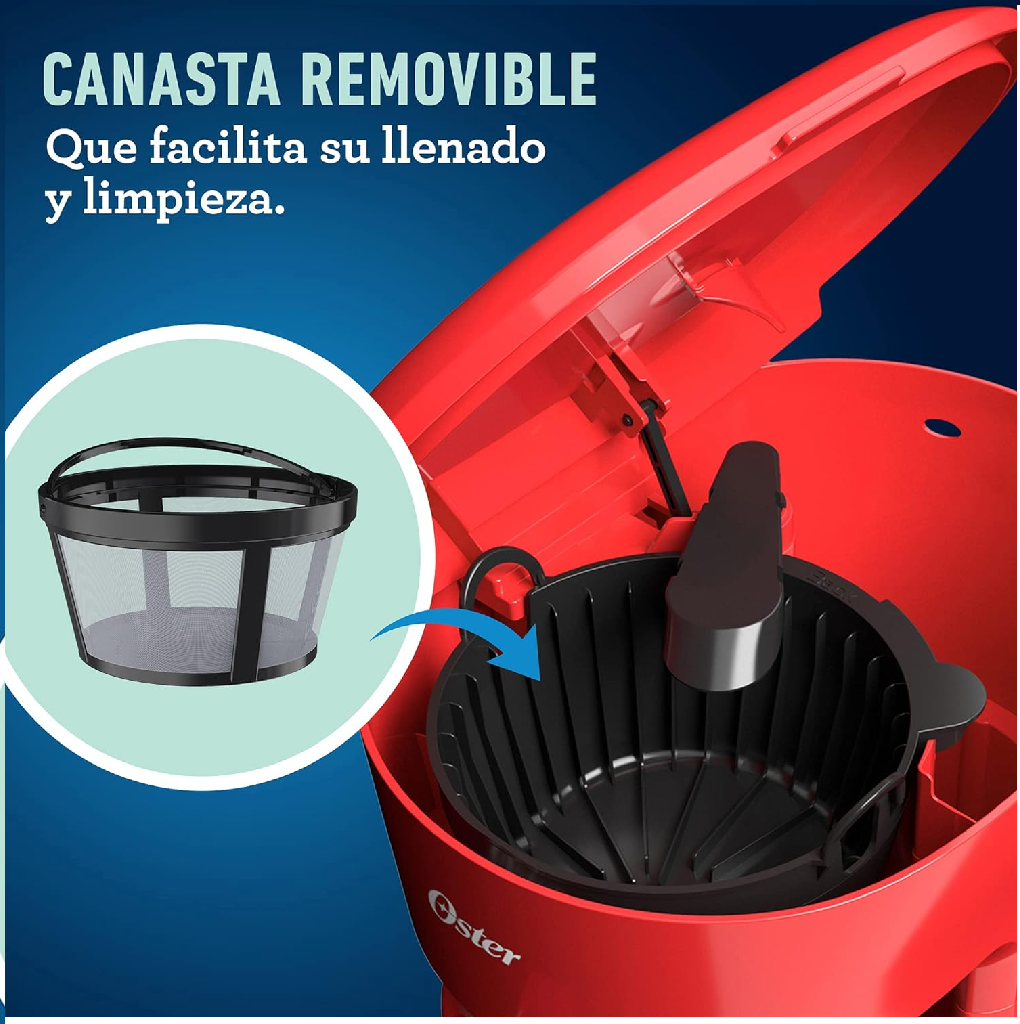 Cafetera Oster 12 Tazas, Programable, Rojo