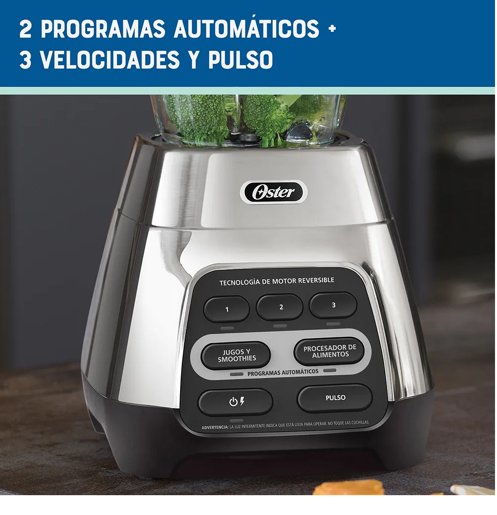 Licuadora Oster Programas Automáticos, Vaso Vidrio, Cromo