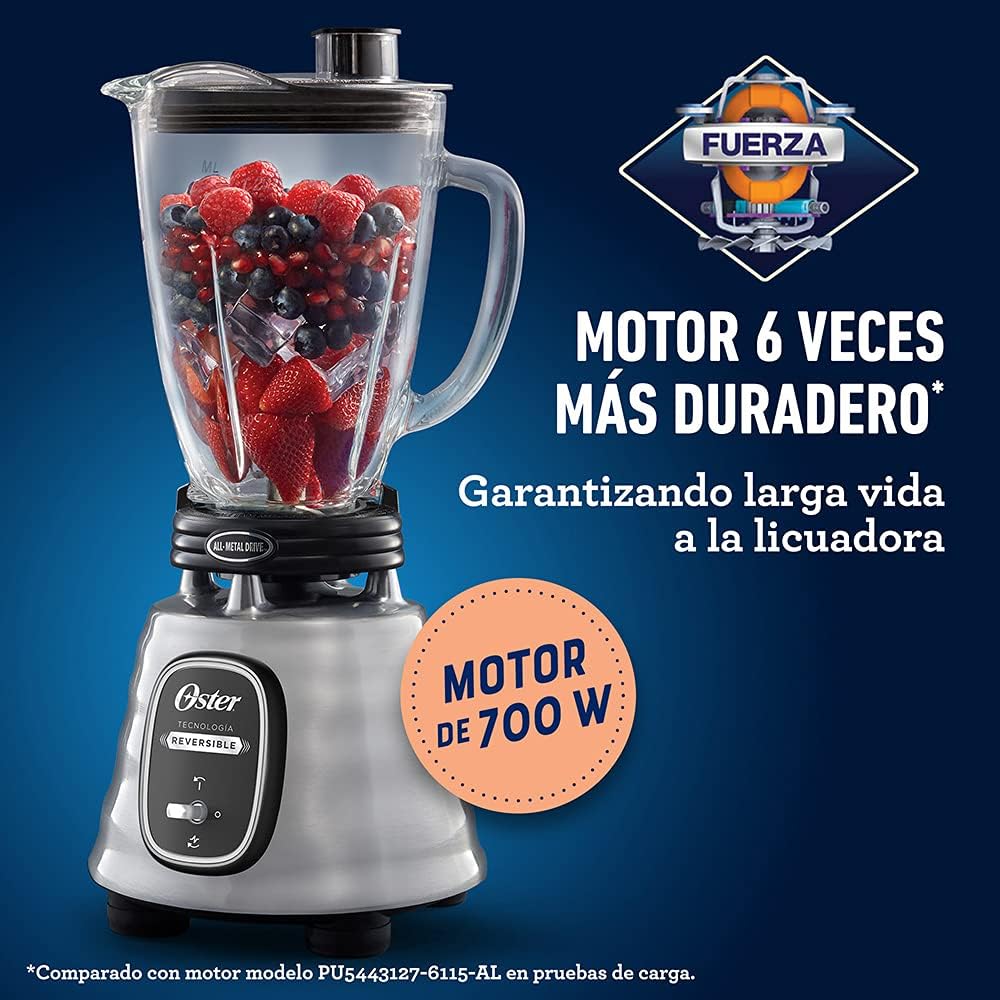 Licuadora Clásica Oster Vaso Vidrio, Motor Reversible, Cromo