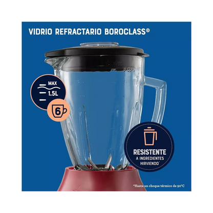 Licuadora Oster Vaso Vidrio, 6 Velocidades, Más Pulso, Rojo