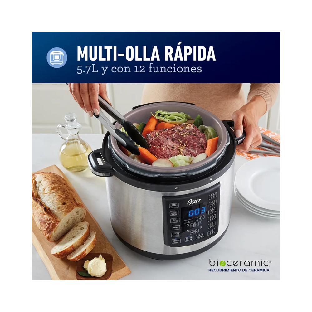 Multi-Olla Oster 5.7 Litros, 12 Funciones, Plateado/Negro