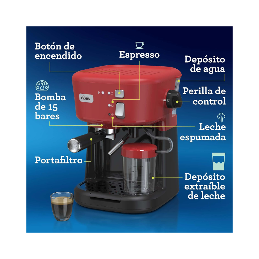 Cafetera Espresso Oster Prima Latte Jr Roja