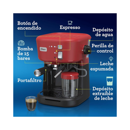 Cafetera Espresso Oster Prima Latte Jr Roja