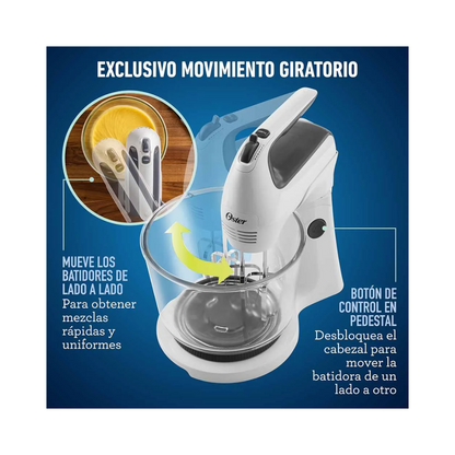 Batidora Manual De Pedestal Oster 6 Vel, 250W, Blanco