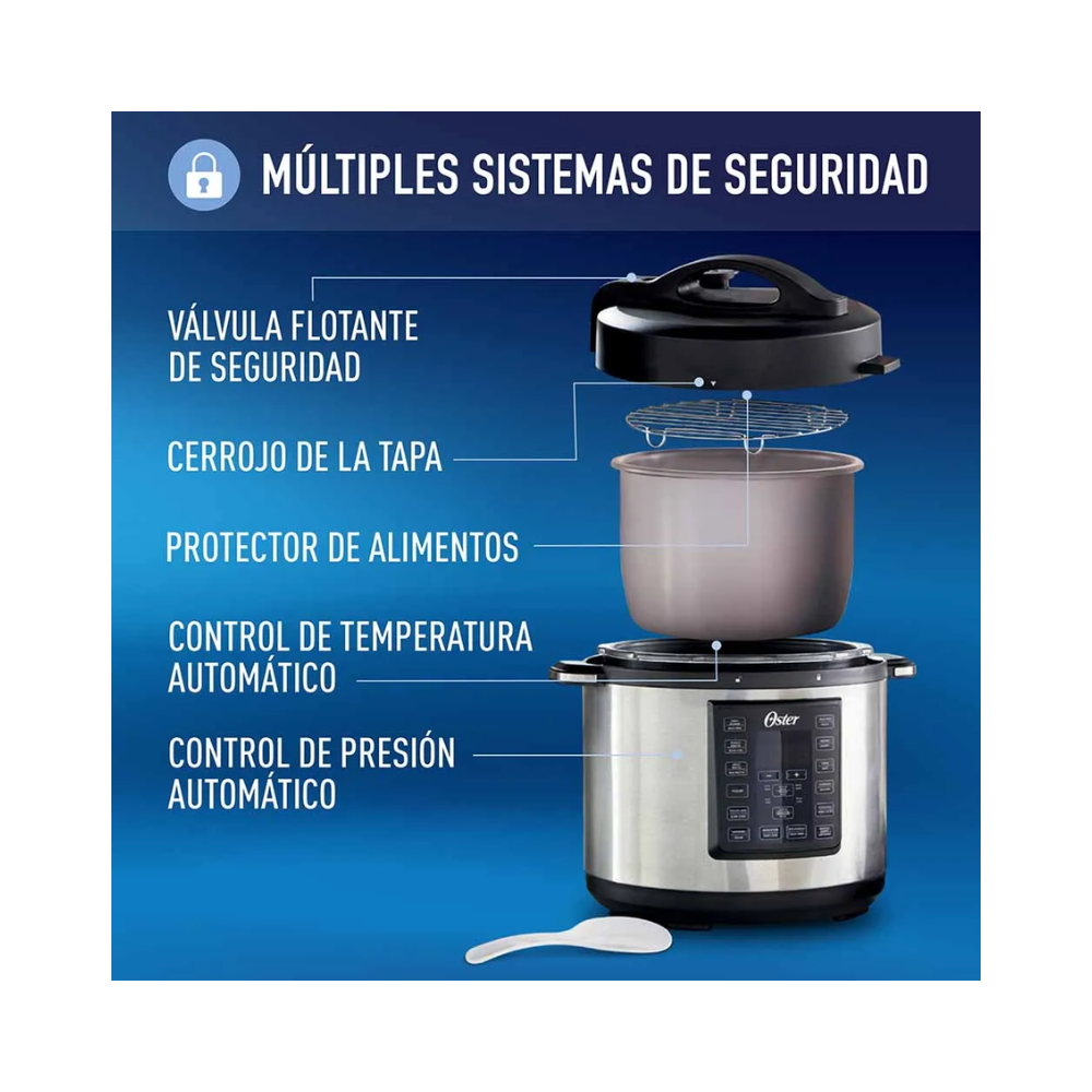 Multi-Olla Oster 5.7 Litros, 12 Funciones, Plateado/Negro